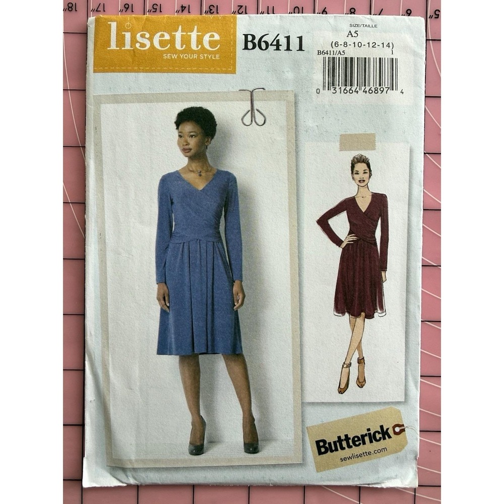 Butterick LISETTE Pattern 6411 Misses' Pullover Close-Fit Wrap Dress Size 6-14